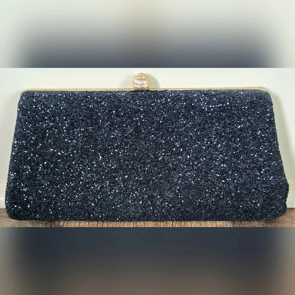 Beautiful Vintage Sparkly Black Glitter Clutch Purse Wristlet - Picture 3 of 7